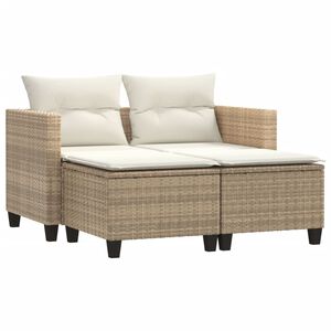 vidaXL Canap&eacute; de jardin 2 places avec tabourets beige r&eacute;sine tress&eacute;e