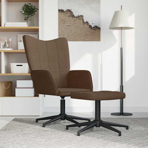 vidaXL Chaise de relaxation avec tabouret Marron Tissu