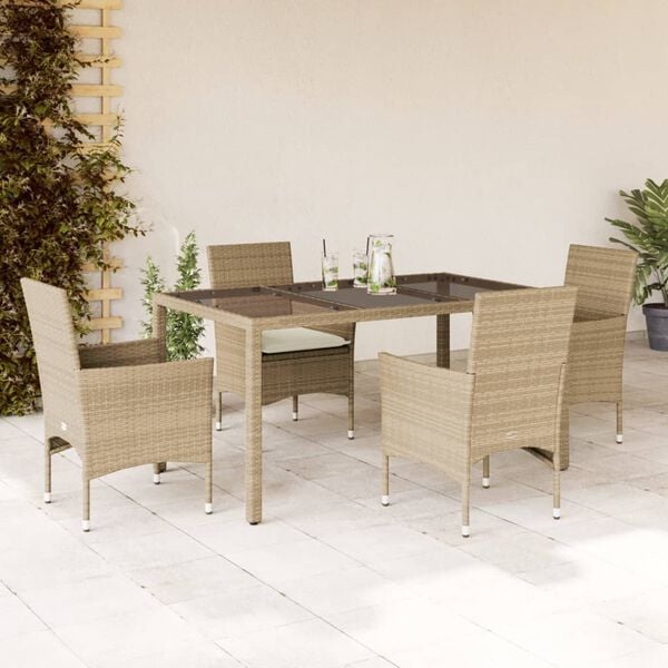 vidaXL Ensemble &agrave; manger de jardin et coussins 5 pcs beige rotin verre