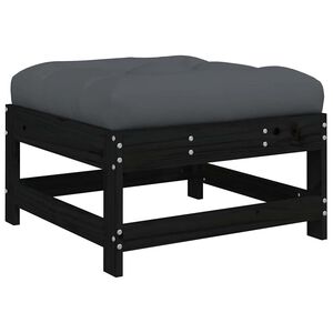 vidaXL Repose-pied de jardin avec coussin noir bois de pin massif