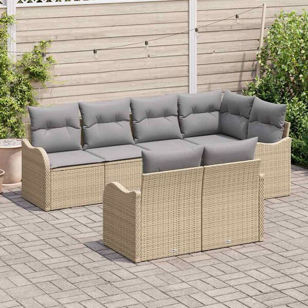 vidaXL Ensemble de canap&eacute; de jardin 7 pcs Beige Poly rotin