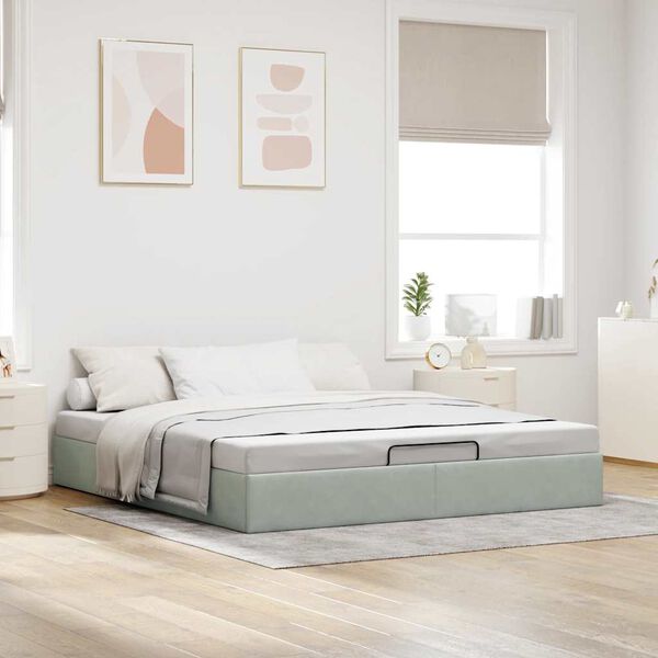VidaXL Cadre de lit ottoman sans matelas gris clair 160x200 cm velours