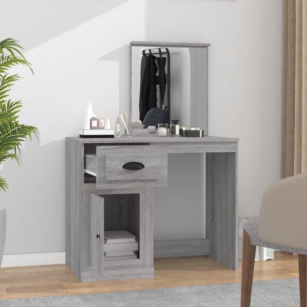 vidaXL Coiffeuse avec miroir sonoma gris 90x50x132,5cm bois ing&eacute;nierie