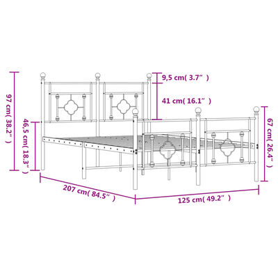 vidaXL Cadre de lit métal sans matelas et pied de lit blanc 120x200 cm