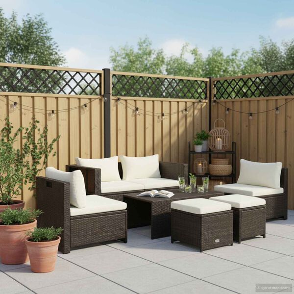 vidaXL Salon de jardin 6 pcs avec coussins Résine tressée Marron