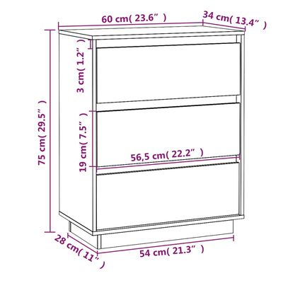 vidaXL Buffet Blanc 60x34x75 cm Bois massif de pin