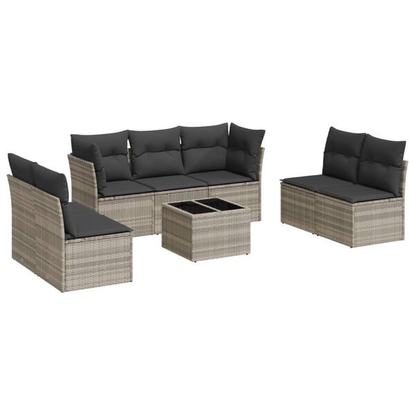 vidaXL Salon de jardin 8 pcs avec coussins gris clair r&eacute;sine tress&eacute;e