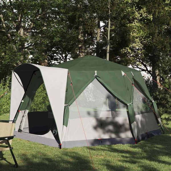 vidaXL Tente Cabane avec toit Vert et blanc 333 x 317 x 194 cm