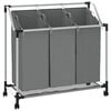 vidaXL Panier &agrave; linge &agrave; roulettes 3 compartiments gris
