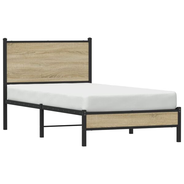 vidaXL Cadre de lit en m&eacute;tal sans matelas ch&ecirc;ne sonoma 75x190 cm