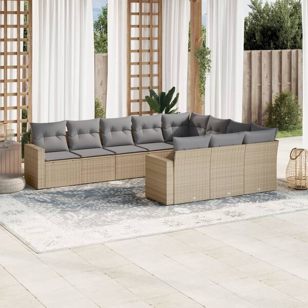 vidaXL Salon de jardin avec coussins 10 pcs beige r&eacute;sine tress&eacute;e