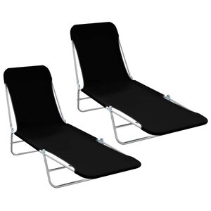 vidaXL Chaises longues pliables lot de 2 Acier et tissu Noir