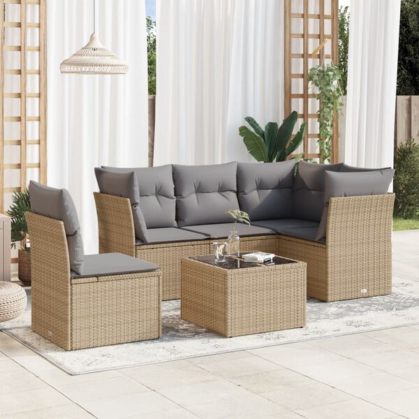 vidaXL Salon de jardin avec coussins 6 pcs beige r&eacute;sine tress&eacute;e