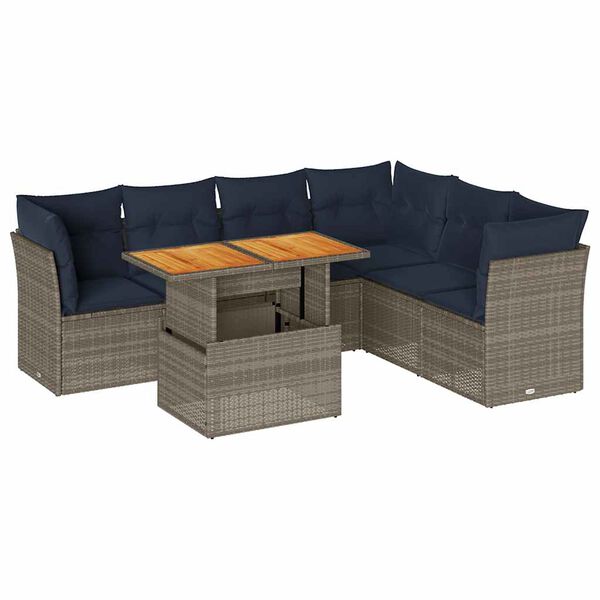 vidaXL Salon de jardin avec coussins 7 pcs gris r&eacute;sine tress&eacute;e
