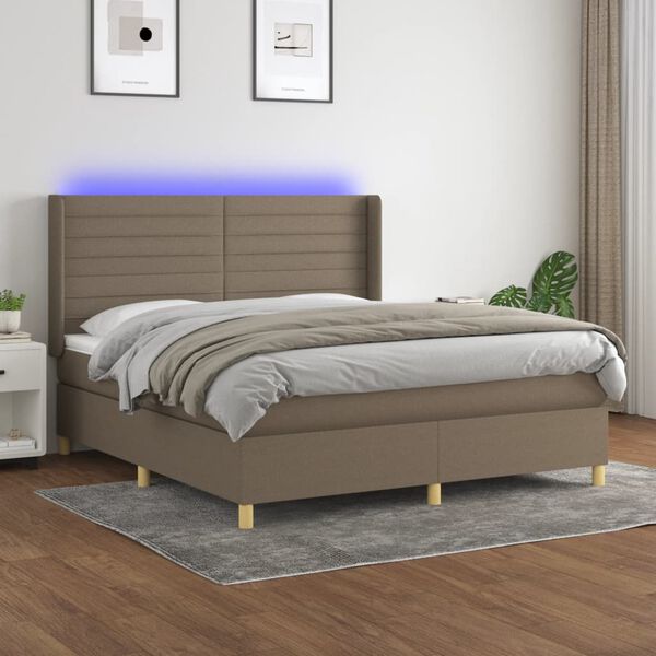 vidaXL Sommier &agrave; lattes de lit matelas et LED Taupe 160x200 cm Tissu