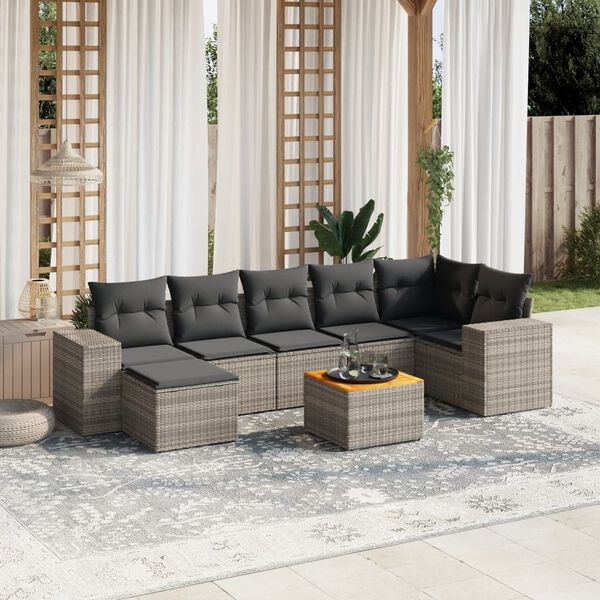 vidaXL Salon de jardin 8 pcs avec coussins gris r&eacute;sine tress&eacute;e