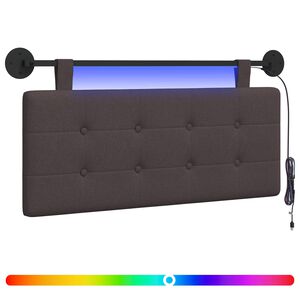 vidaXL T&ecirc;te de lit suspendue Avec lumi&egrave;re LED Marron fonc&eacute; Tissu