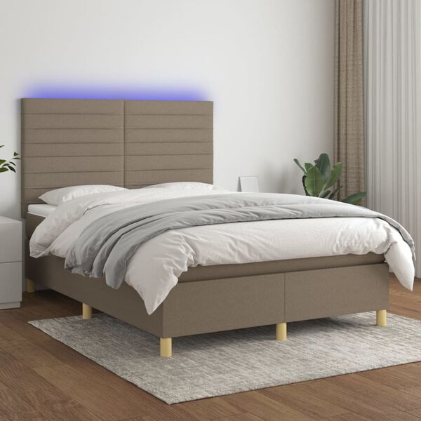 vidaXL Sommier &agrave; lattes de lit et matelas et LED Taupe 140x200cm Tissu
