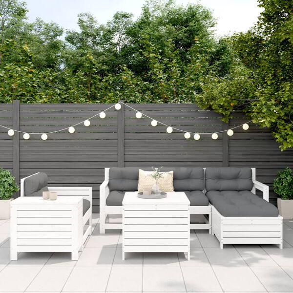 vidaXL Salon de jardin 7 pcs blanc bois de pin massif