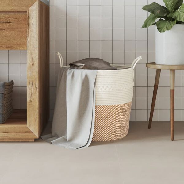 vidaXL Panier de rangement marron et blanc &Oslash;43x38 cm coton