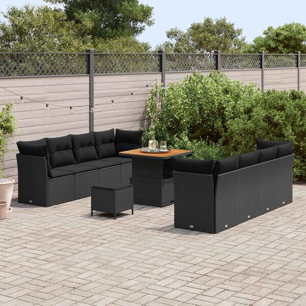 vidaXL Ensemble de canap&eacute; de jardin 11 pcs Noir polyrotin
