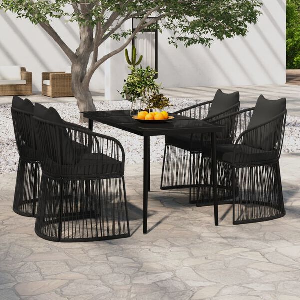vidaXL Ensemble &agrave; manger de jardin avec coussins 5 pcs Noir