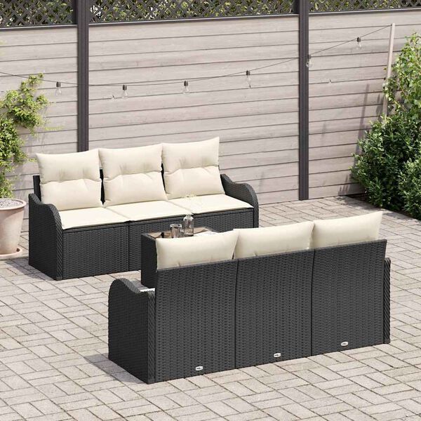 vidaXL Ensemble de canapé de jardin avec coussin 7 pcs Noir et Crème