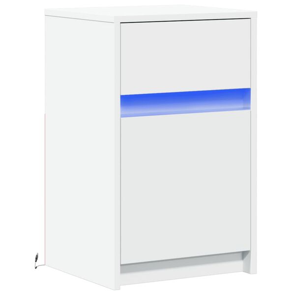 vidaXL Armoire de chevet avec lumi&egrave;res LED blanc bois d'ing&eacute;nierie