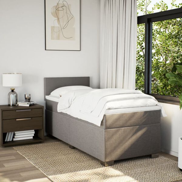 vidaXL Sommier &agrave; lattes de lit avec matelas Taupe 90x200 cm Tissu