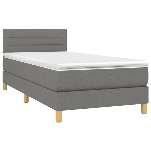 vidaXL Sommier &agrave; lattes de lit avec matelas et LED Gris fonc&eacute; 90x190cm