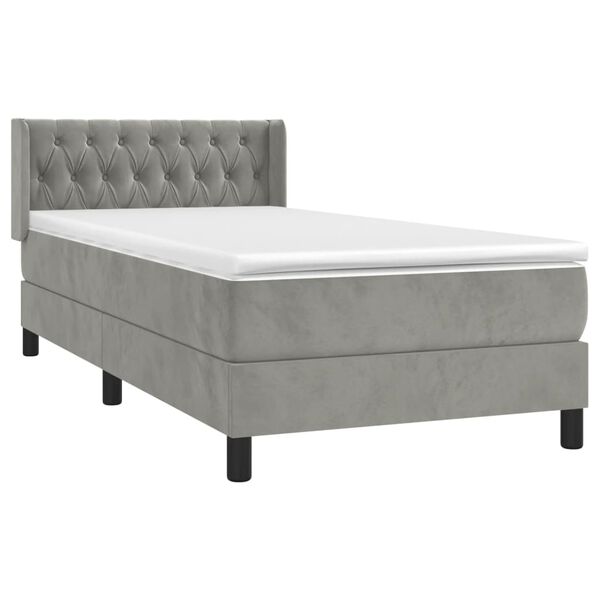 vidaXL Sommier &agrave; lattes de lit et matelas Gris clair 90x200 cm Velours