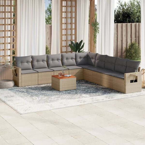 vidaXL Salon de jardin avec coussins 10 pcs beige r&eacute;sine tress&eacute;e