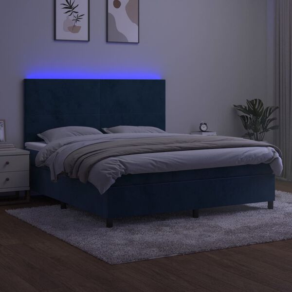vidaXL Sommier &agrave; lattes de lit avec matelas LED Bleu fonc&eacute; 160x200 cm
