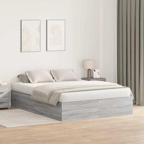 vidaXL Cadre de lit avec rangement Gris Sonoma 140 x 190 cm