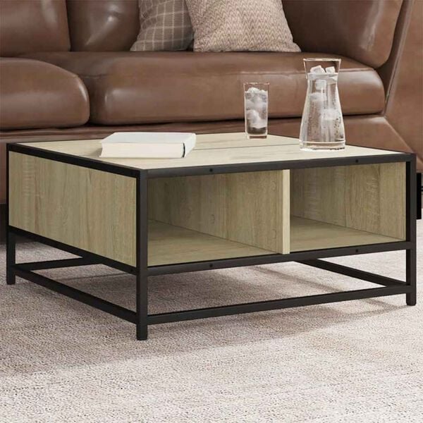 vidaXL Table basse ch&ecirc;ne sonoma 60,5x60,5x30cm bois d'ing&eacute;nierie/m&eacute;tal