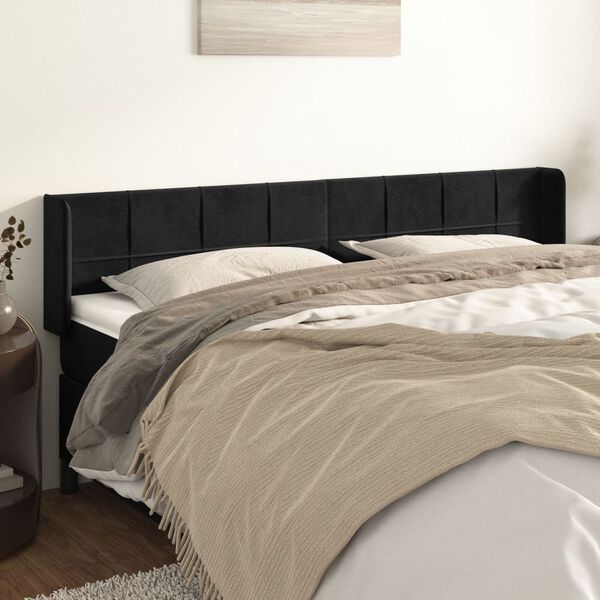 vidaXL T&ecirc;te de lit avec oreilles Noir 203x16x78/88 cm Velours