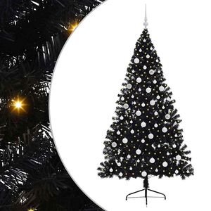 vidaXL Sapin de No&euml;l artificiel pr&eacute;-&eacute;clair&eacute; Noir 180 cm PVC