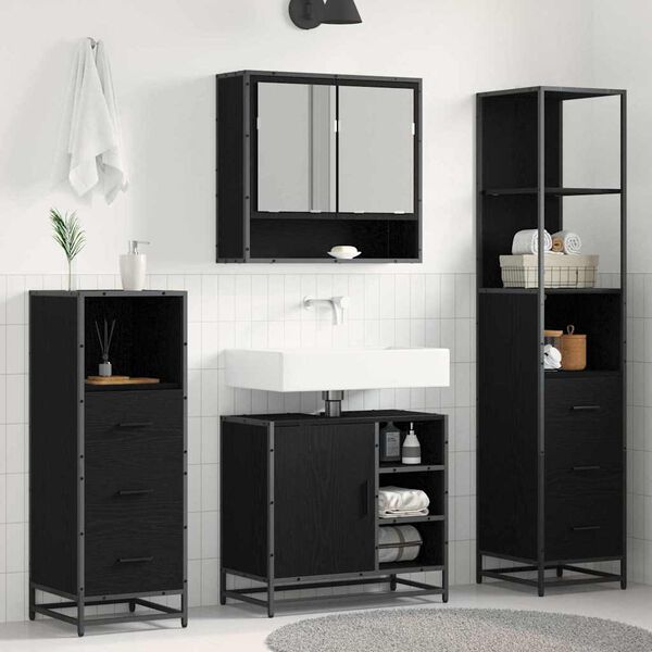 vidaXL Ensemble de mobilier de salle de bain 4 pcs Ch&ecirc;ne noir