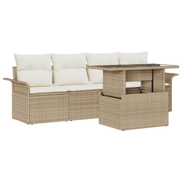 vidaXL Ensemble de canap&eacute; de jardin 5 pcs Beige Poly Rattan