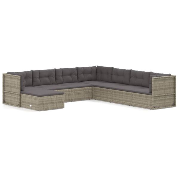 vidaXL Salon de jardin 8 pcs avec coussins Gris Résine tressée
