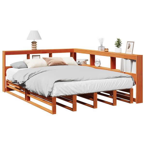 vidaXL Lit bibliothèque sans matelas cire marron 140x190 cm pin massif