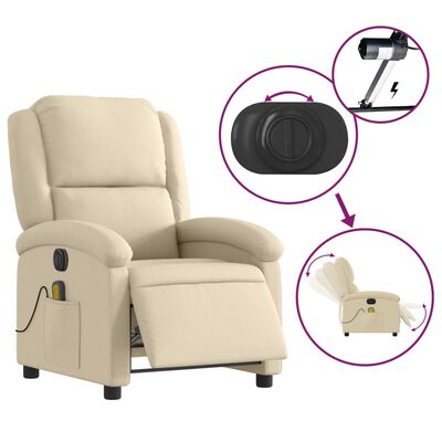 vidaXL Fauteuil inclinable de massage électrique crème tissu