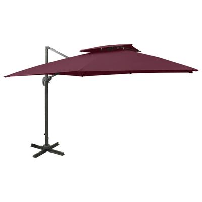 vidaXL Parasol de jardin en porte-à-faux à double toit rouge bordeaux