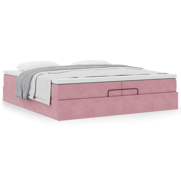 vidaXL Cadre de lit ottoman avec matelas rose 200x200 cm velours