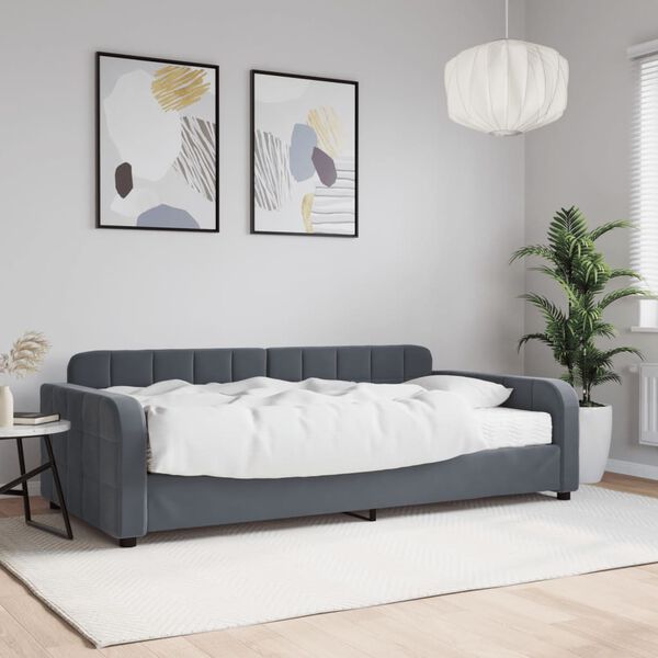 vidaXL Lit de jour avec matelas gris fonc&eacute; 100x200 cm velours