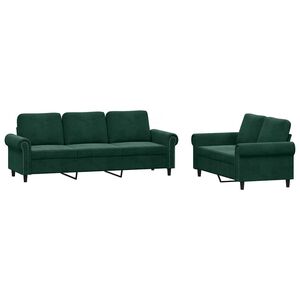 vidaXL Ensemble de canap&eacute;s 2 pcs avec coussins Vert fonc&eacute; Velours