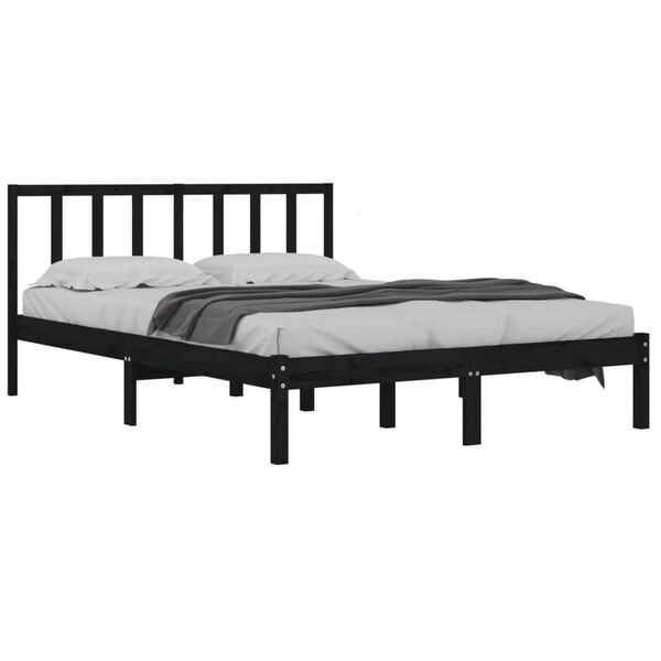 vidaXL Cadre de lit sans matelas noir bois de pin massif 135x190 cm