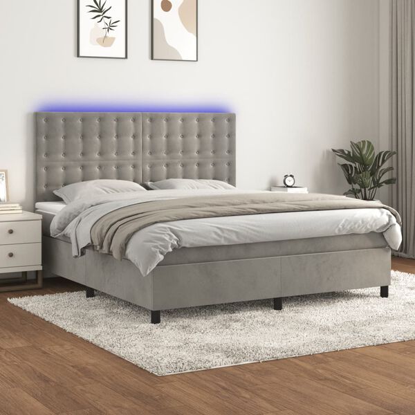 vidaXL Sommier &agrave; lattes de lit matelas et LED Gris clair 180x200 cm