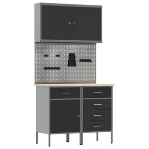 vidaXL Placard de travail 5 pc Noir Bois d'ing&eacute;nierie et acier