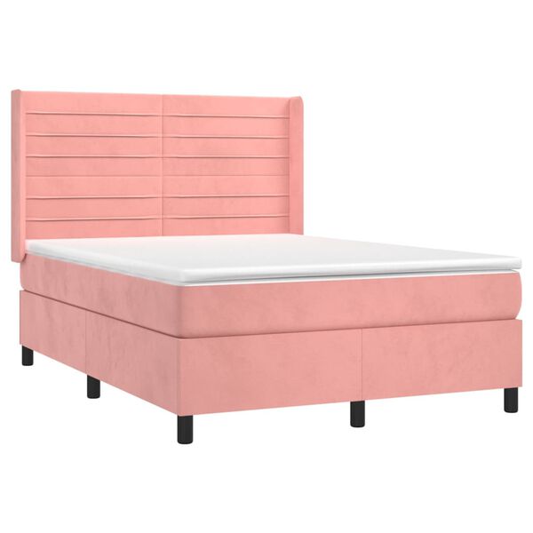 vidaXL Sommier &agrave; lattes de lit avec matelas Rose 140x190 cm Velours
